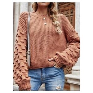 Oversized Lantern Pom Sleeve Sweater